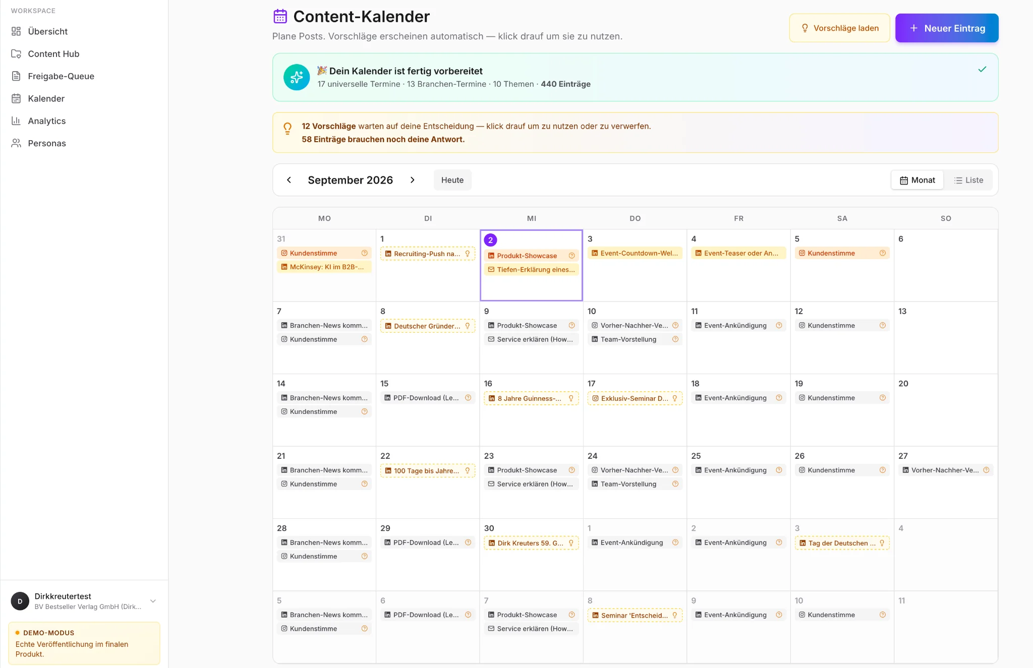 Originalansicht des 365 Smart Solution Content-Kalenders