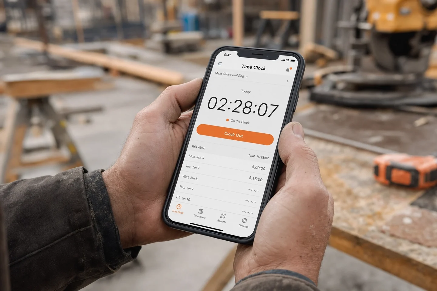 Mobile Zeiterfassung im Werkstattalltag – Produktmotiv von WerkStark
